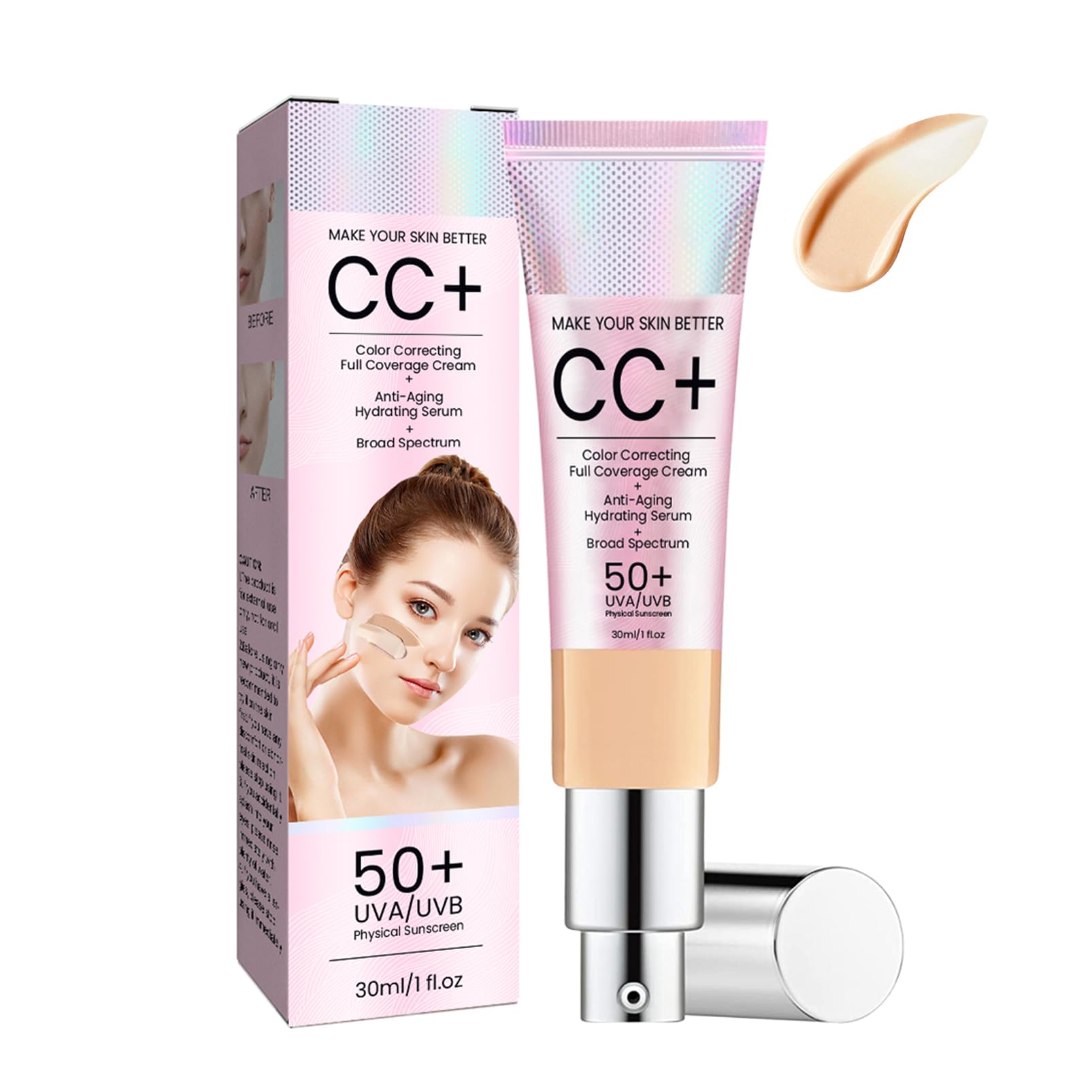 CC Cream Color Correcting, 2025 ultima crema idratante BB con UVA/UVB 50+, idratante e fondotinta Full Coverage CC, impermeabile e durevole Sunscreen Concealer, trucco viso