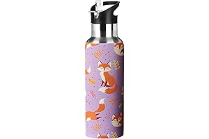 Fox Water Bottle: Kids Insulated Thermos with Leakproof Straw Lid