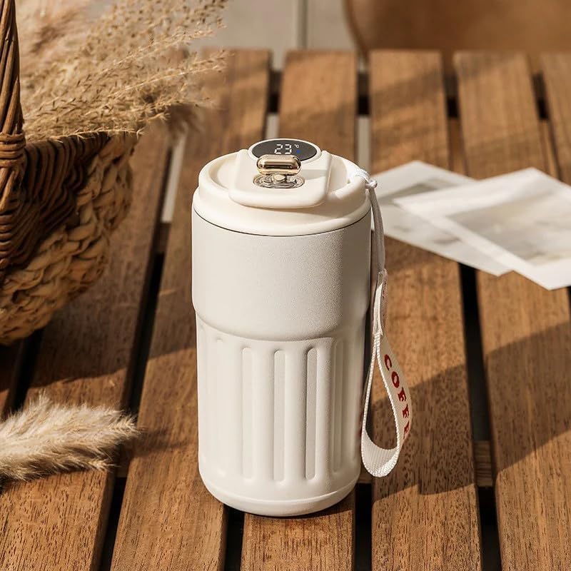 Stainless Steel Travel Mug 460ml with Lid | Leak Proof Coffee Mug for Office & Travel | Hot & Cold Drink Bottle | White & Cream