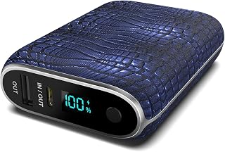 HALO RapidPack 10K DLX Power Bank | USB & USB-C Fast Charging for Multiple Devices, Smart Phones & Tablets, Synthetic Leather Wrapped, Portable Battery Charger, TSA Air Travel Approved — Navy
