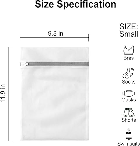 Vista 18 de Bolsas de malla para brasier (paquete de 9) por MDSXO, bolsas de lencería blanca para lavar prendas delicadas, ropa de bebé, calcetines