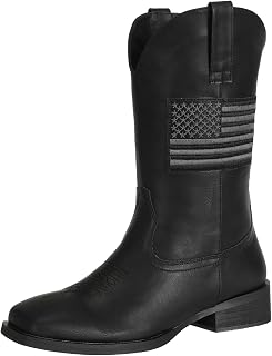 Men's Patriot Western Boot Wide Square Toe Cowboy Boots Mid Calf Brown Black