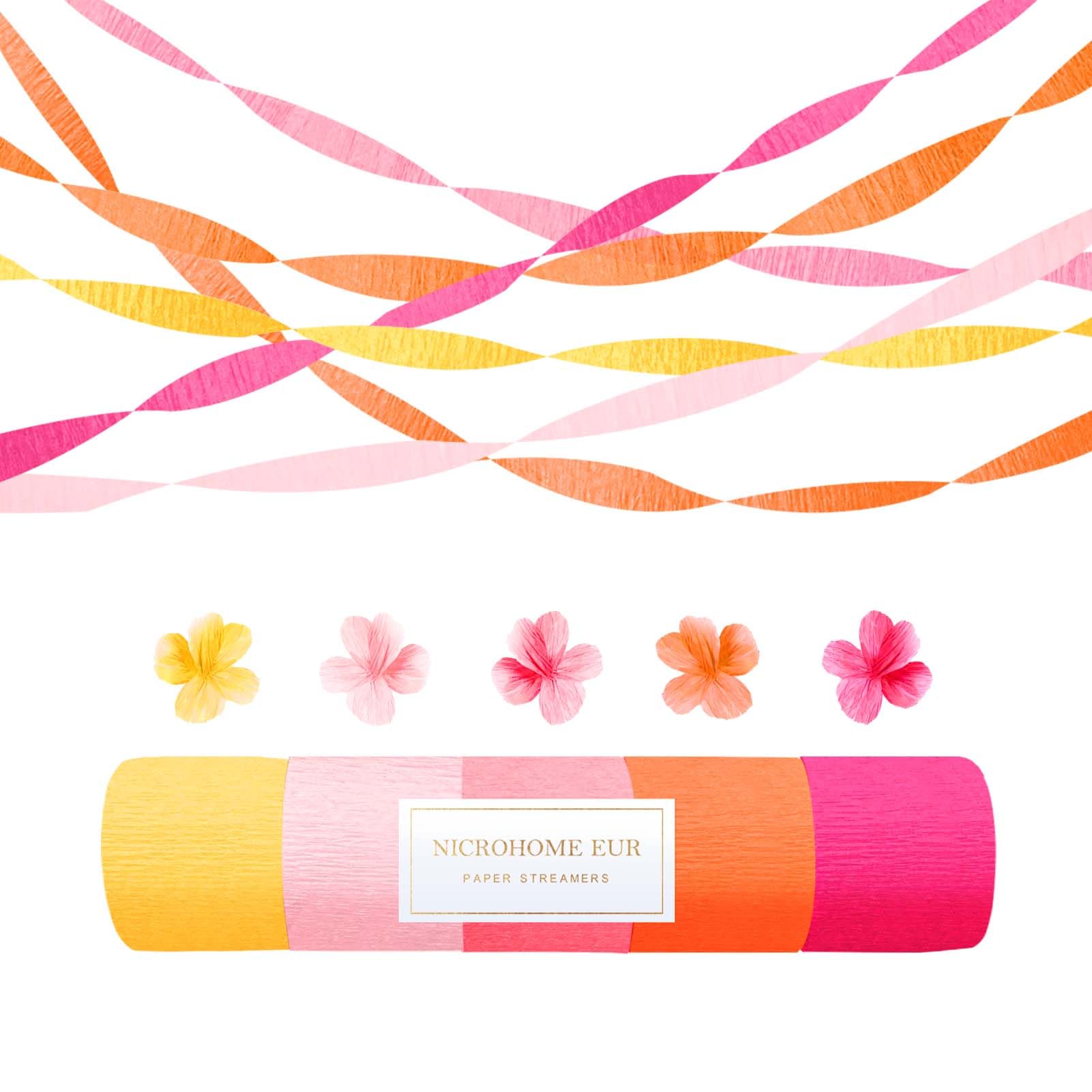 NICROHOME EUR Retro Orange Pink Summer Party Crepe Paper Streamers 5 Rolls