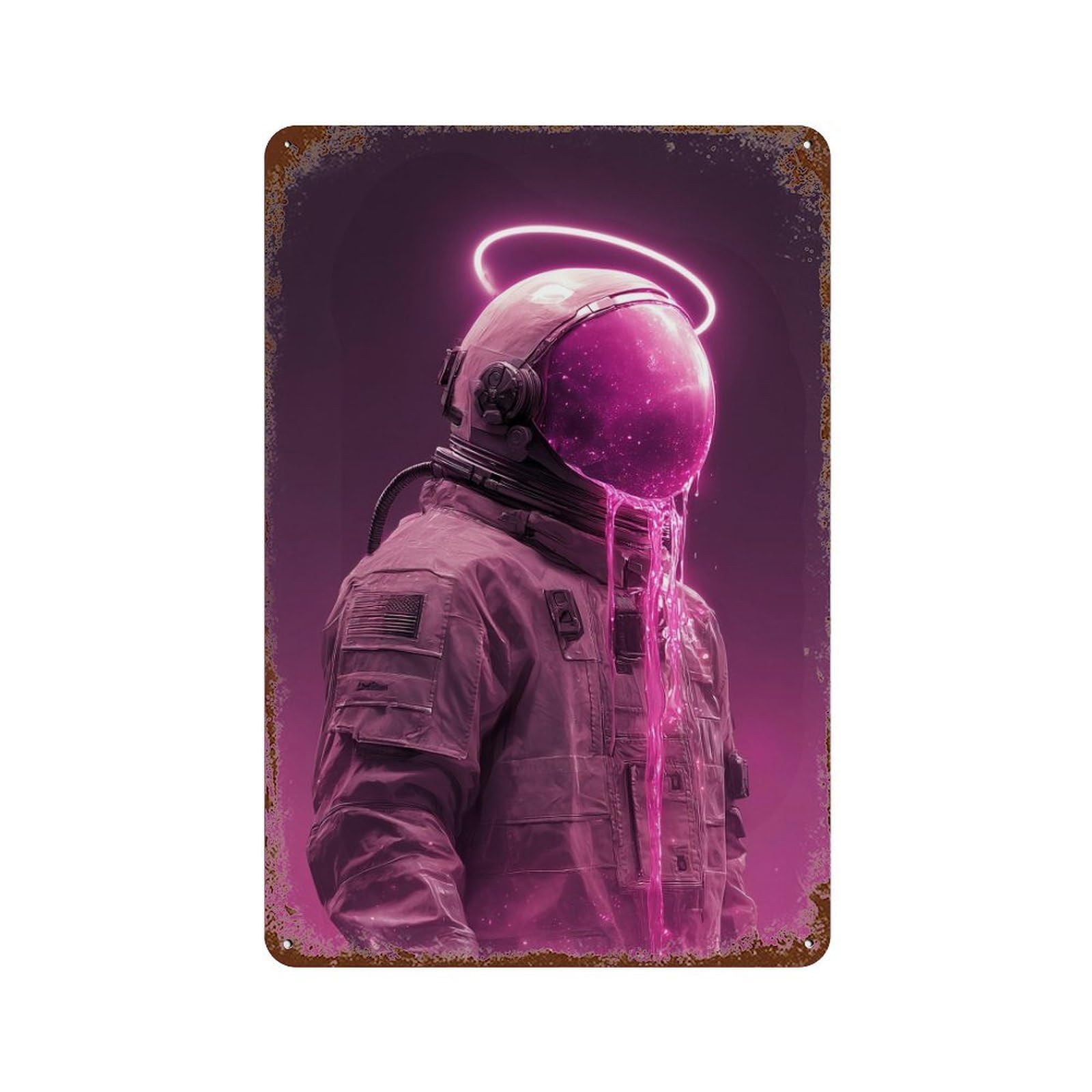 Neon Astronaut Space Fashion Aged Metal Wall Plaque 11.8"x7.9", Rustic Home Decor for Garage, Pub Or Kitchen