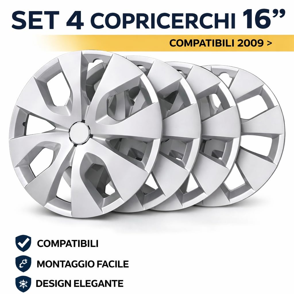 Set 4 Copricerchi 16 Pollici Compatibili con Citroen C3 Picasso dal 2009 in poi – Coppe Ruota Resistenti con Fissaggio Sicuro – Design Elegante Effetto Originale