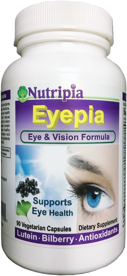 Eyepia Healthy Eyes and Vision Support Supplement 90 V CAPS - Lutein 20 mg and Zeaxanthin, Bilberry, Eyebright, Black Current, and Ginko Biloba Leaf Extract