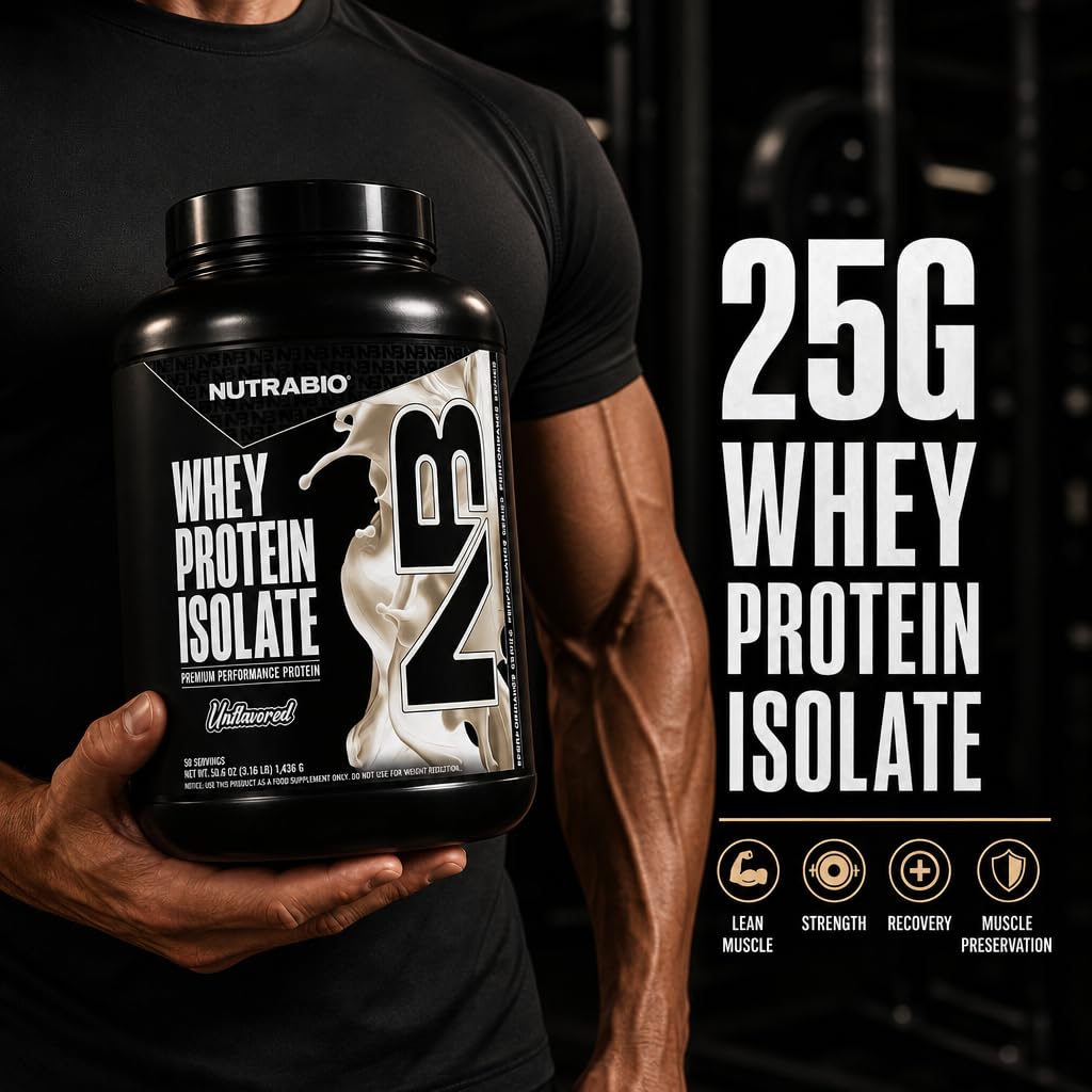 NutraBio 100% Whey Protein Isolate Protein Powder, 25g Protein with Complete Amino Acid Profile, Non-GMO, Soy & Gluten Free, Low Carb, Low Calorie Whey Protein Powder, Raw Unflavored, 50 Servings — Amazon image 2