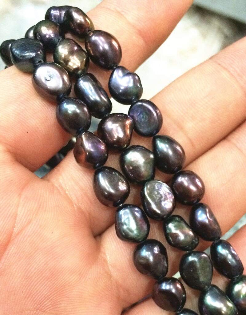 Calvas Natural 7-8MM Tahitian Black Pearl Baroque Loose Beads 14"