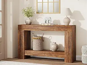 47.24 Inches Long Console Table for Entryway, 2-Tier Large Sofa Table with Storage, Farmhouse Console Table for Living Room, Wooden Entrance Entry Table for Entryway, Hallway