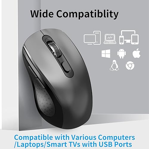Miniatura 8 de Ratón inalámbrico ergonómico, mouse con botones laterales, 2400 DPI, silencioso y antideslizante, 2.4 GHz con receptor USB, 6 botones, adecuado para