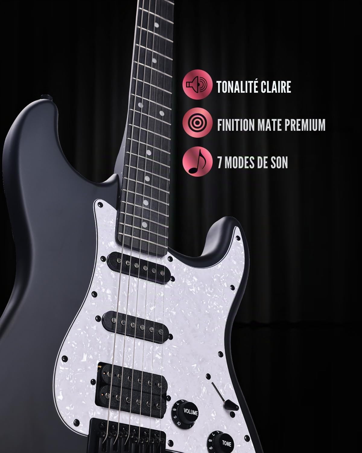 Winzz Guitare Électrique Adulte 4/4 Taille Pleine, Micro HSS, Guitare Électrique ST Kit pour Débutants, Enfants 12+ Ans Starter Pack avec 12 Accessoires (39" Matte Noir, Pickguard Blanc)
