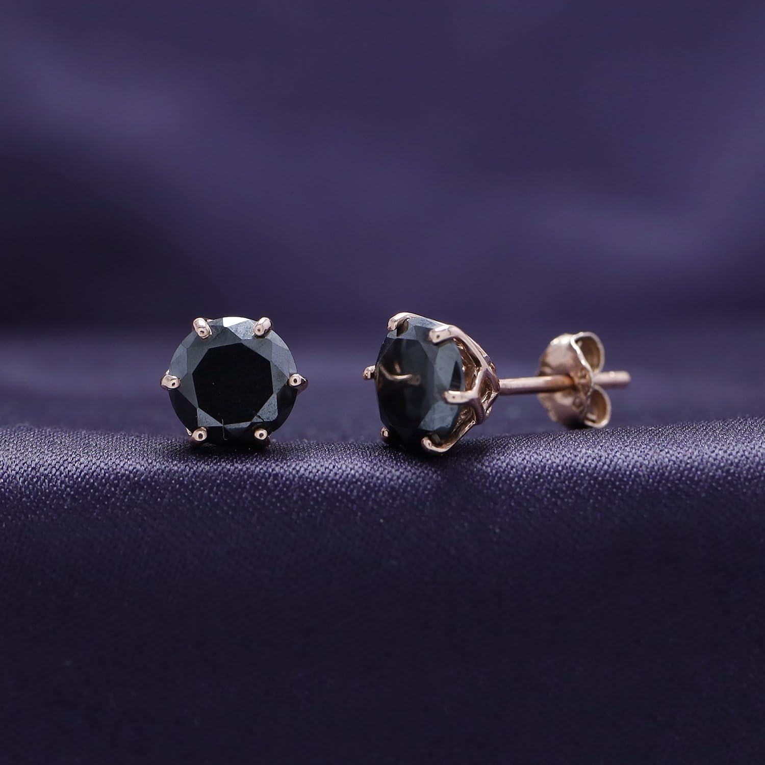 SAVEARTH DIAMONDS Black Moissanite Stud Earrings 2ct 925 Sterling Silver Gold Plated Ear Studs for Women