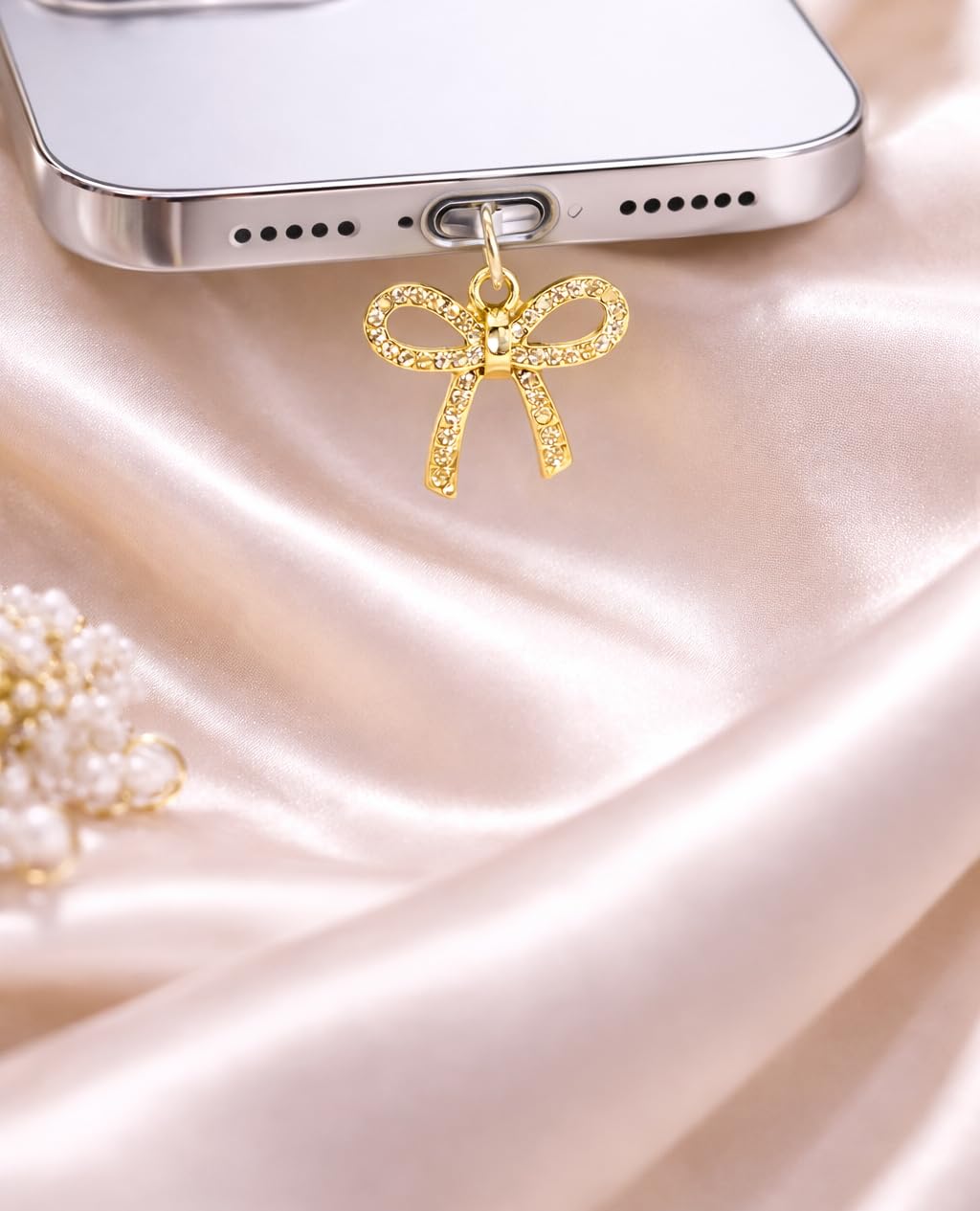 Case Creation Bow Charm Charging Jack Protector Anti-dust Plugs for USB-C Port Type-C Rhinestone Cute Cap Compatible with Smartphones, Tablets, Laptops (Silver Bow Dust Plug Charm, Pack of 1) — Amazon image 6