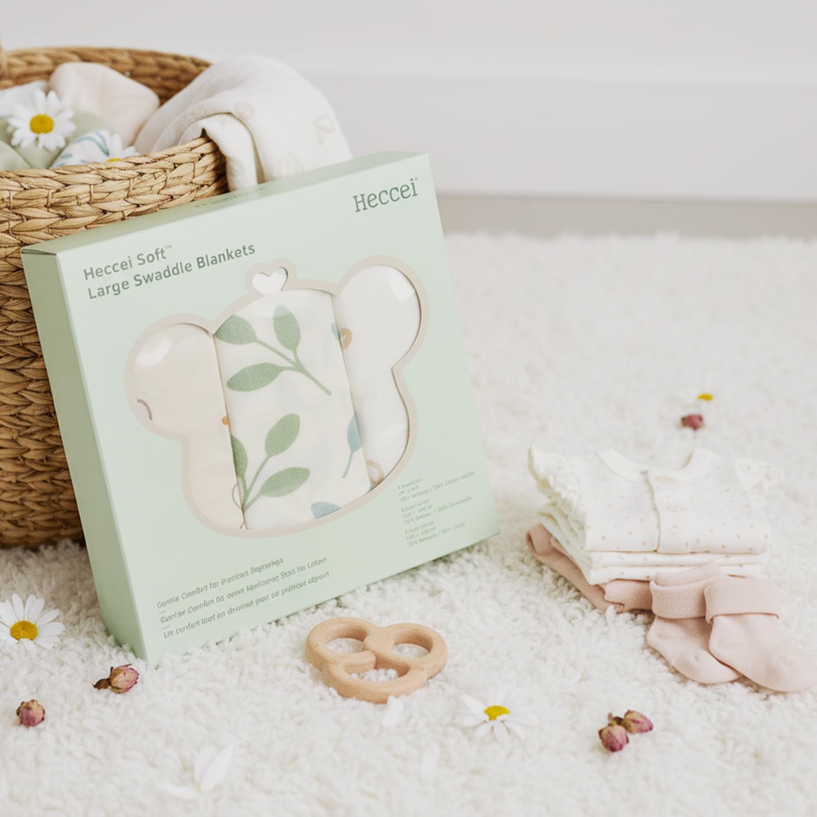 HECCEI Baby Pucktuch Musselin Decke Große 120x120 cm, 3 Stück Baby Swaddle Mullwindeln Musselin Tuch Weiche Baumwolle und Bambus für Junge und Mädchen