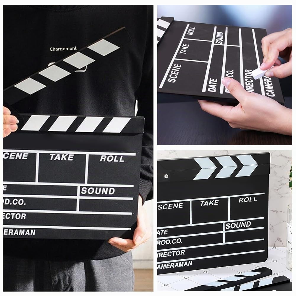Rabat de Film - 20 x 20 cm - Director Flap Synchronous Flap - pour Film Acrylique - pour Film, séries TV, Accessoires de Prise de Vue, commerciaux (Noir - 1 pièce)