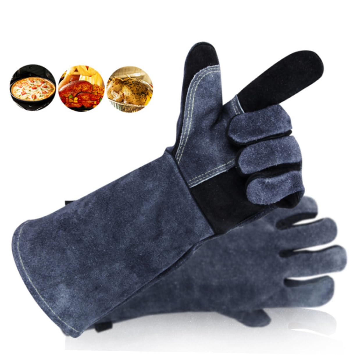 Guanti Resistenti al Calore per Barbecue in Cuoio Nero 1 Paio | Grill e Mig, Facili da Indossare e Togliere, Protezione Termica, Uso All’aperto