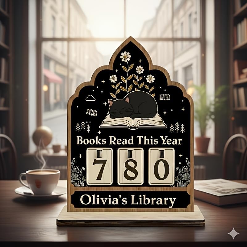 Wooden Reading Tracker Display Stand - Personalized Library Decor