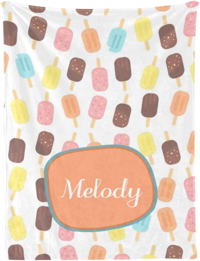 Cute Popsicles Personalized Receiving Baby Blankets for Girls Boys Kids with Name,Customized Swaddle Blankets Gift for Newborn Crib Infants 30x40 Inches