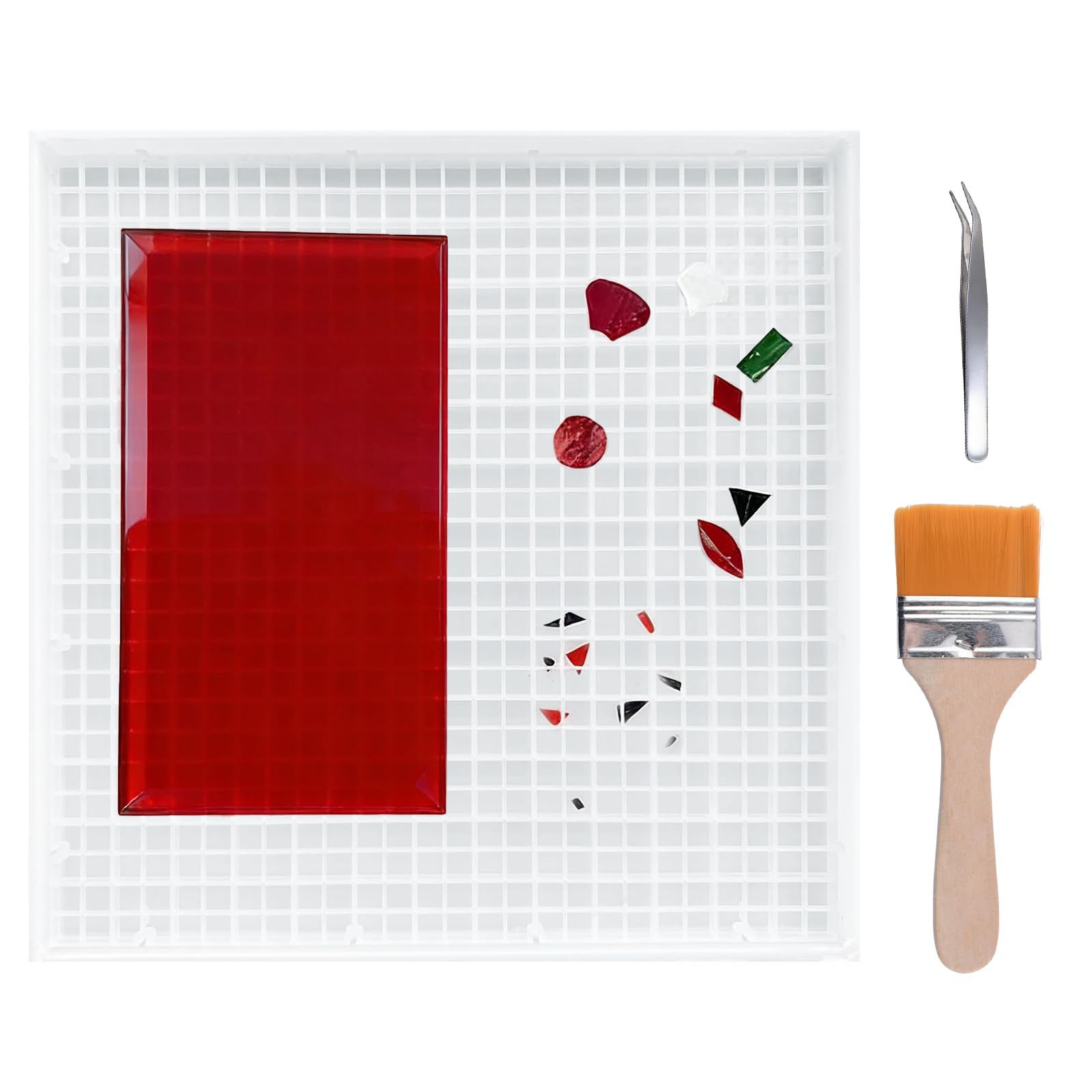 Tappetino da taglio per vetro con vassoio, 4 pezzi, adatto per tagliare il vetro e tappetini da taglio per artigianato, include pennello pinzette, forniture superficie di lavoro