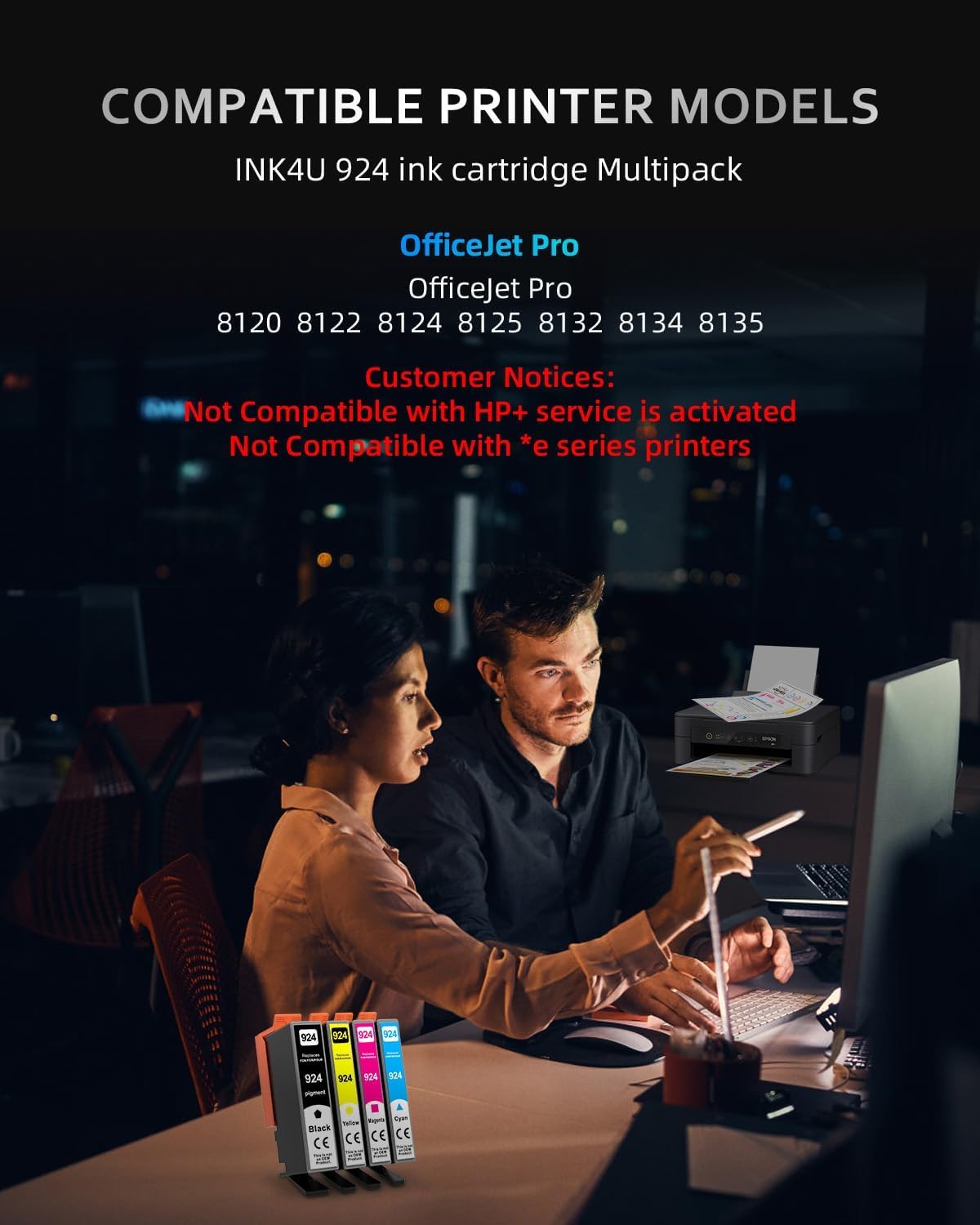 INK4U Cartuchos de Tinta 924 con Chip compatibles con HP 924 para HP OfficeJet Pro 8120 8122 8123 8125 8128 8130 8132 8133 8134 8135