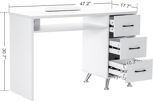 Miniatura 3 de BarberPub Mesa de manicura con cajones, escritorio de uñas con reposamuñecas, salón de belleza, spa, estación de trabajo de almacenamiento 6153-2655