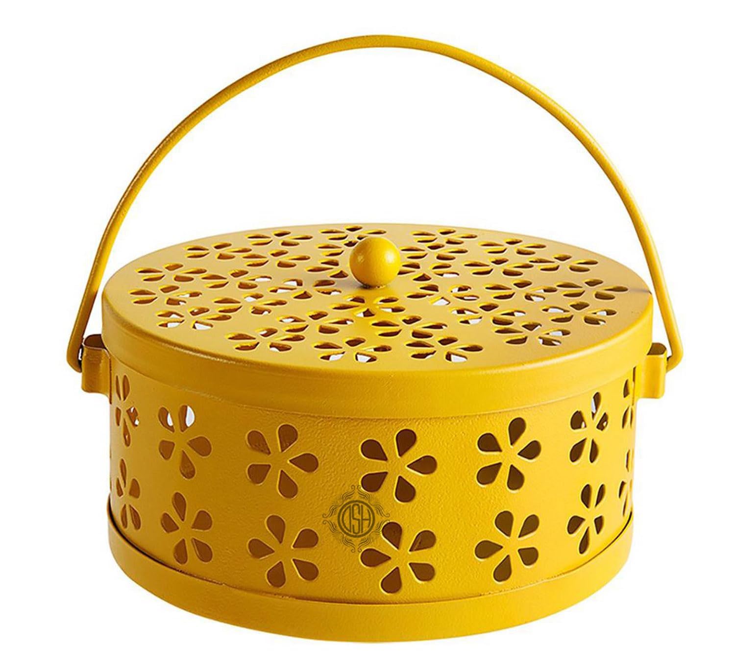 Mosquito Coil Holder Classical Design Portable Metal Incense Burner Decorative Hollow Flower Metal Case for Home Outdoor Use (Yellow, Pack of 1)-image-48