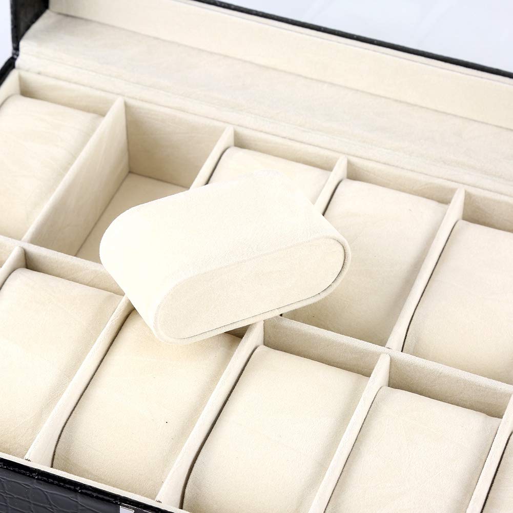 Tissting Caja de reloj 12 ranuras con caja de almacenamiento de exhibición de almohadas suaves