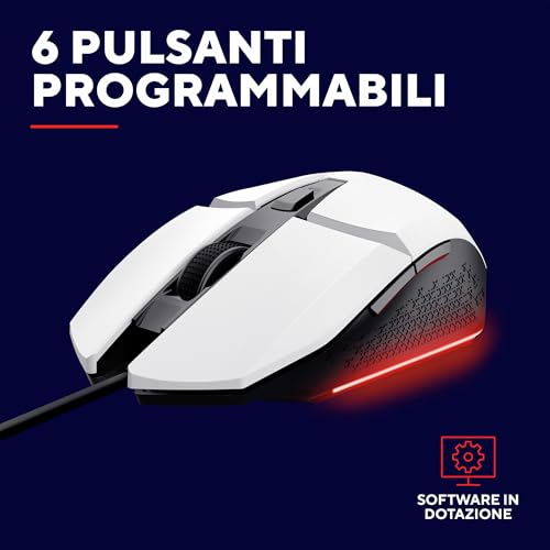 GXT 109W Felox Mouse Gaming con 6 Pulsanti Programmabili, Illuminazione LED Multicolore, Software Incluso, 200-6400 DPI, Mouse con Filo USB 150 cm per PC, Portatile, Computer - Bianco - Mouse gaming - Immagine 3