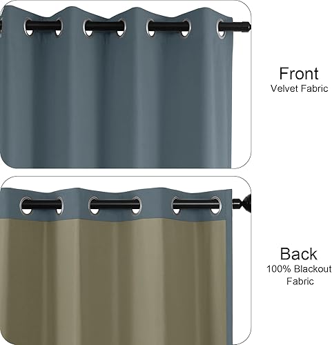 Miniatura 2 de Fcoise - Cortinas opacas de terciopelo azul piedra, 38 pulgadas de ancho x 63 pulgadas de largo, cortinas con aislamiento térmico con ojales