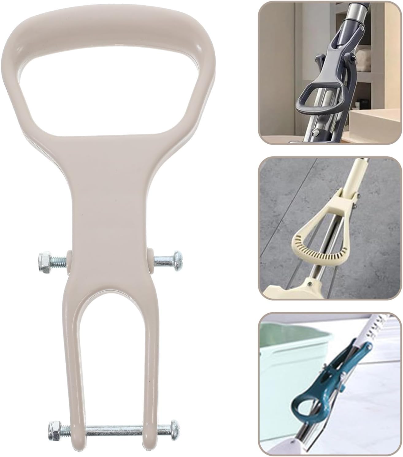VICASKY Beige Abs Mop Replacement Handle with 6.5cm Upper and Lower Hole Spacing Precise Fit and Easy Installation Squeeze Mop Handle Grip Includes Screws Accessories for Household