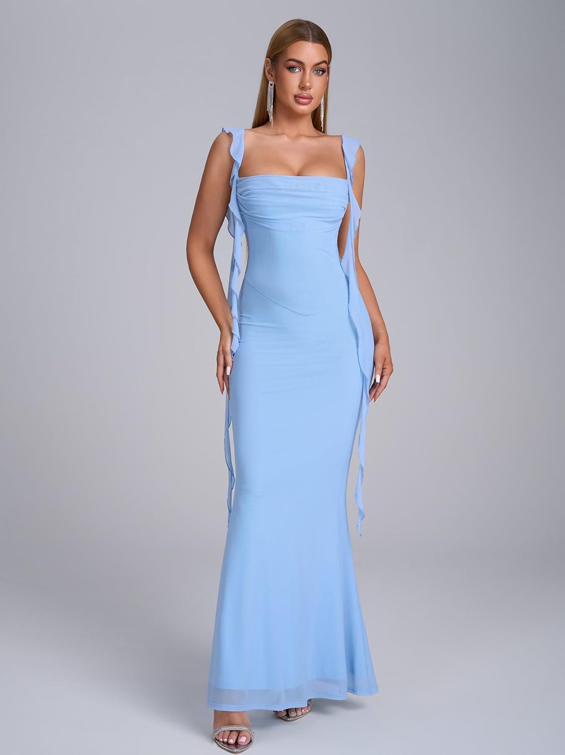 Auraxe Formal Wedding Guest Long Dresses for Women Elegant Bodycon Ruffle Corset Cocktail Party Maxi Dress - Image 3