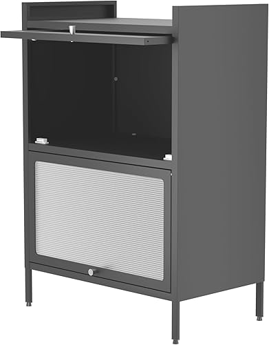 Estante de cocina con armario de almacenamiento, estantes para panaderos, soporte para microondas para cocinas con 2 niveles, estantes de cocina con