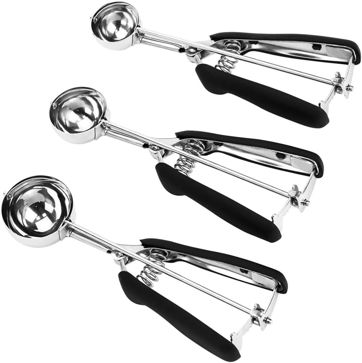 3-Piece Cookie Dough Scoop Set with Trigger Release Non-Slip Handle for Baking & Ice Cream