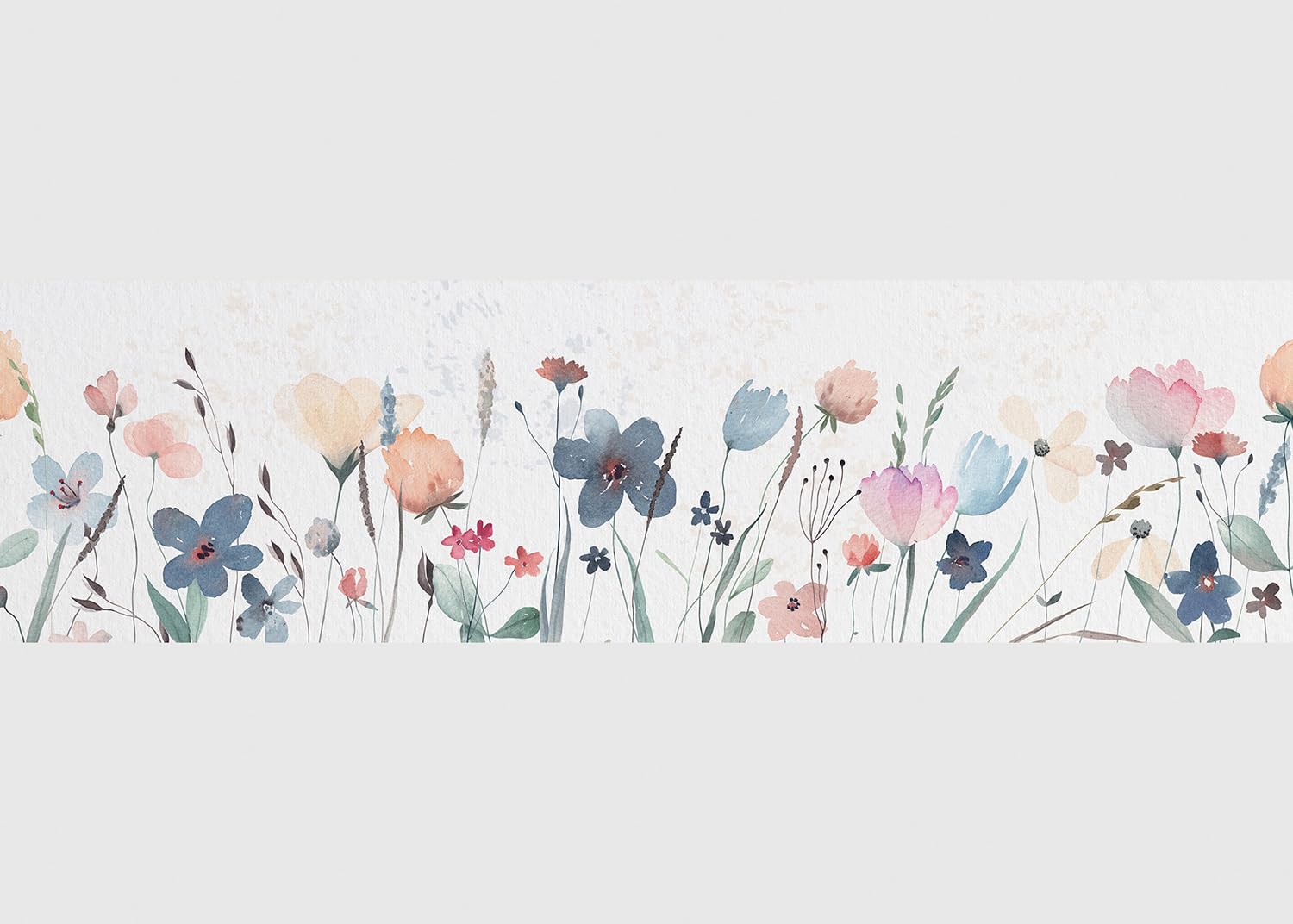 AG Design Watercolour Flowers Self-Adhesive Border, Kitchen, Living Room, Wall Sticker, Multicoloured, 500 x 13.8 cm, AWB 8254