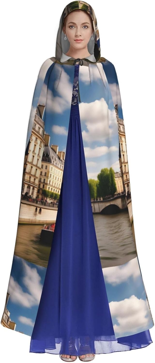Seine Sailing Men Women Halloween Role Play Party Decoration Hooded Poncho Black