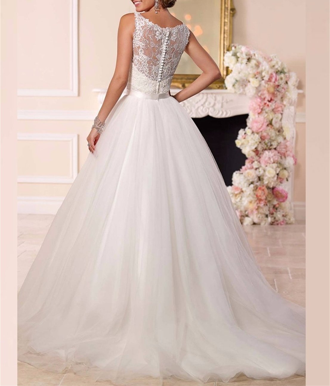 Vestido de Novia Simple de Doble Cuello en V de Las Mujeres Bodice de la Bola de la l¨ªnea a la Novia para la Novia