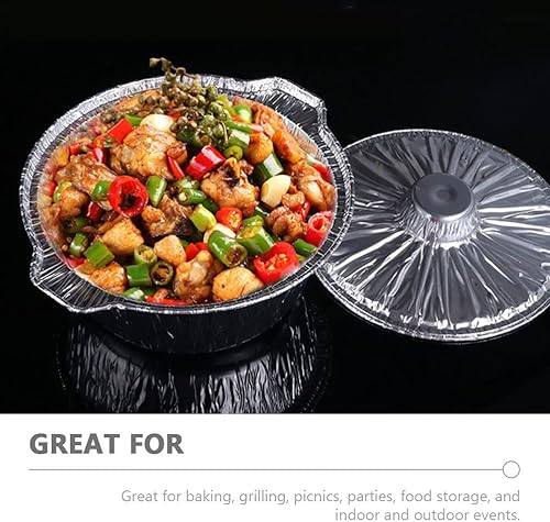 Miniatura 5 de ABOOFAN Sartén redonda de aluminio con tapas Ollas de papel de aluminio de 13 pulgadas Contenedor de alimentos desechable para microondas Contenedor