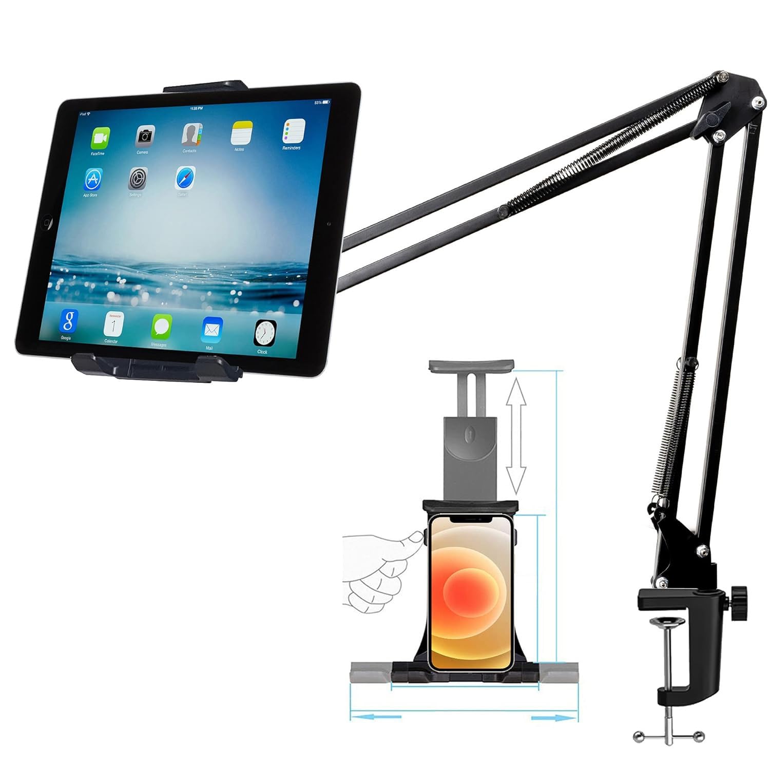 BROLAVIYA Upgraded Flexible Gooseneck Clip Lazy Metal Arm Bracket for Both Mobiles and Tablets Fits Device 4~11 Diagonal inch, Articulating Arm Mount for Home, Office or Desk,Table Mount, Black-image-41