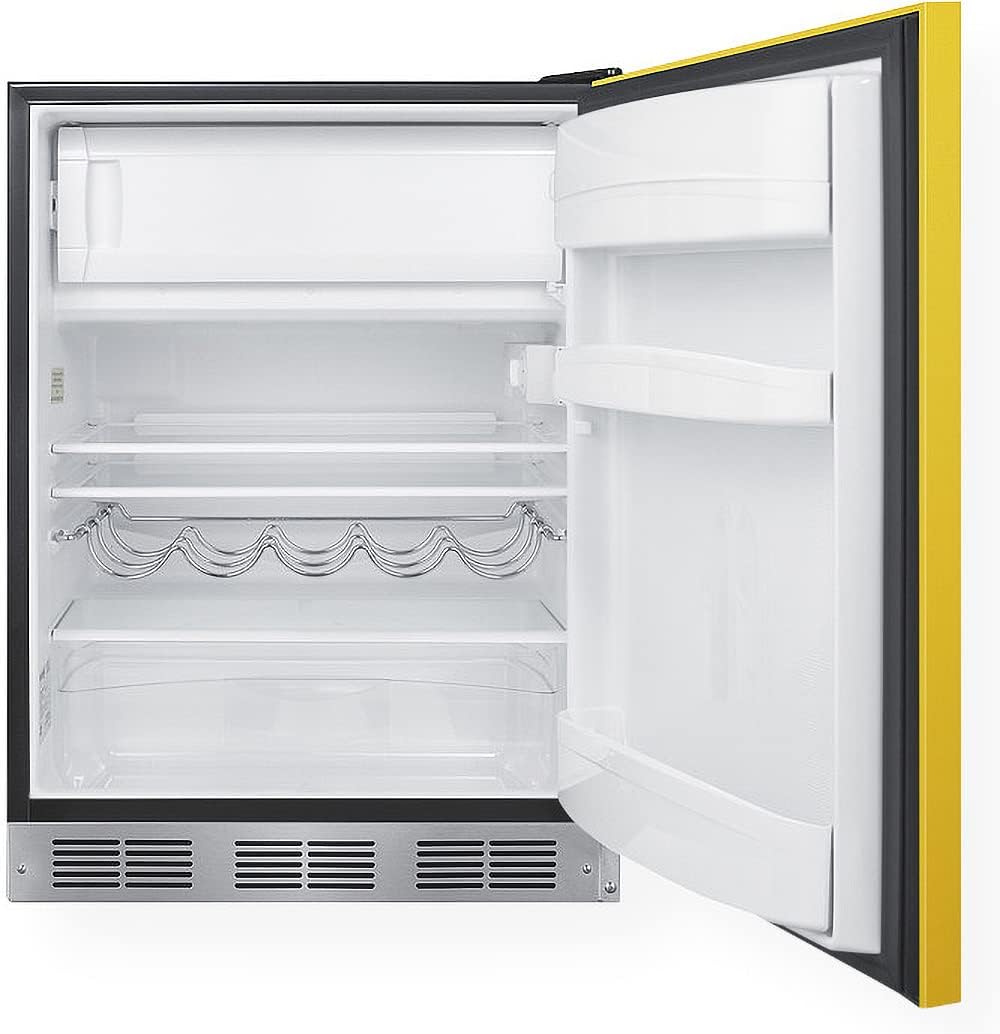 Summit Appliance BRF631BKYADA 24" Wide Refrigerator-Freezer, Saffron Gold Door, 5.1 cu.ft Capacity, Cycle Defrost, Professional Handle, Interior Light, Adjustable Thermostat, ADA Compliant