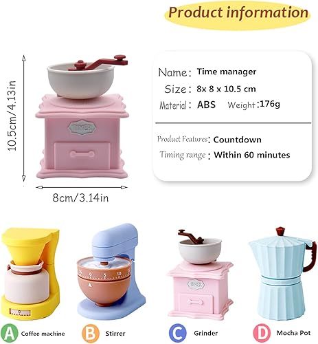 Miniatura 9 de Ranvi Lindo temporizador mecánico de cocina estilo creativo, temporizador de 60 minutos (agitador)