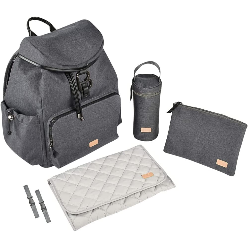 BÉABA, Bolso cambiador, Mochila cambiador, Gran capacidad 22 L, 13 bolsillos, Numerosos accesorios, Máxima comodidad, Impermeable, Bolsa Vancouver, Gris Oscuro