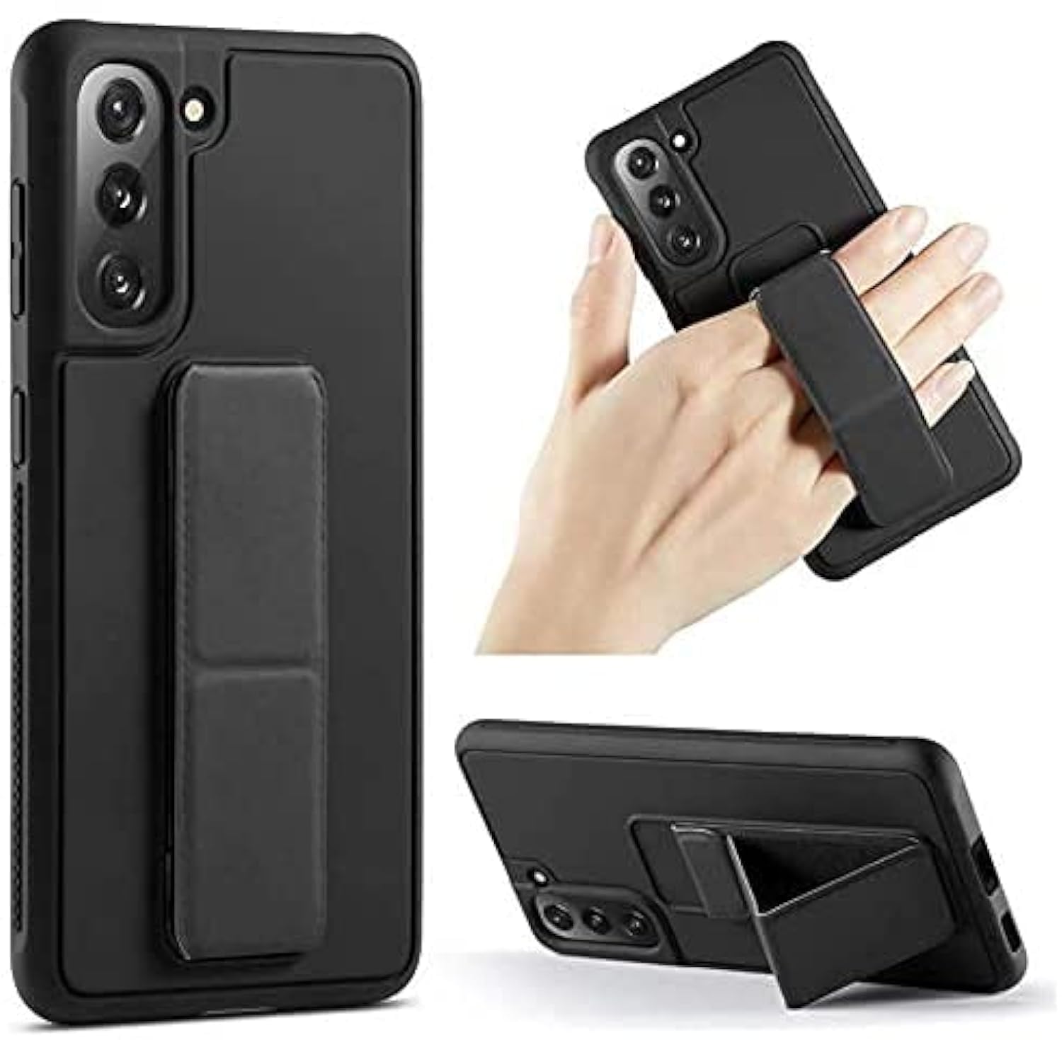 Case/cover for samsung galaxy s21 hard silicone gel rubber premium tpu fold-able magnetic kickstand case. (samsung galaxy s21) (black)