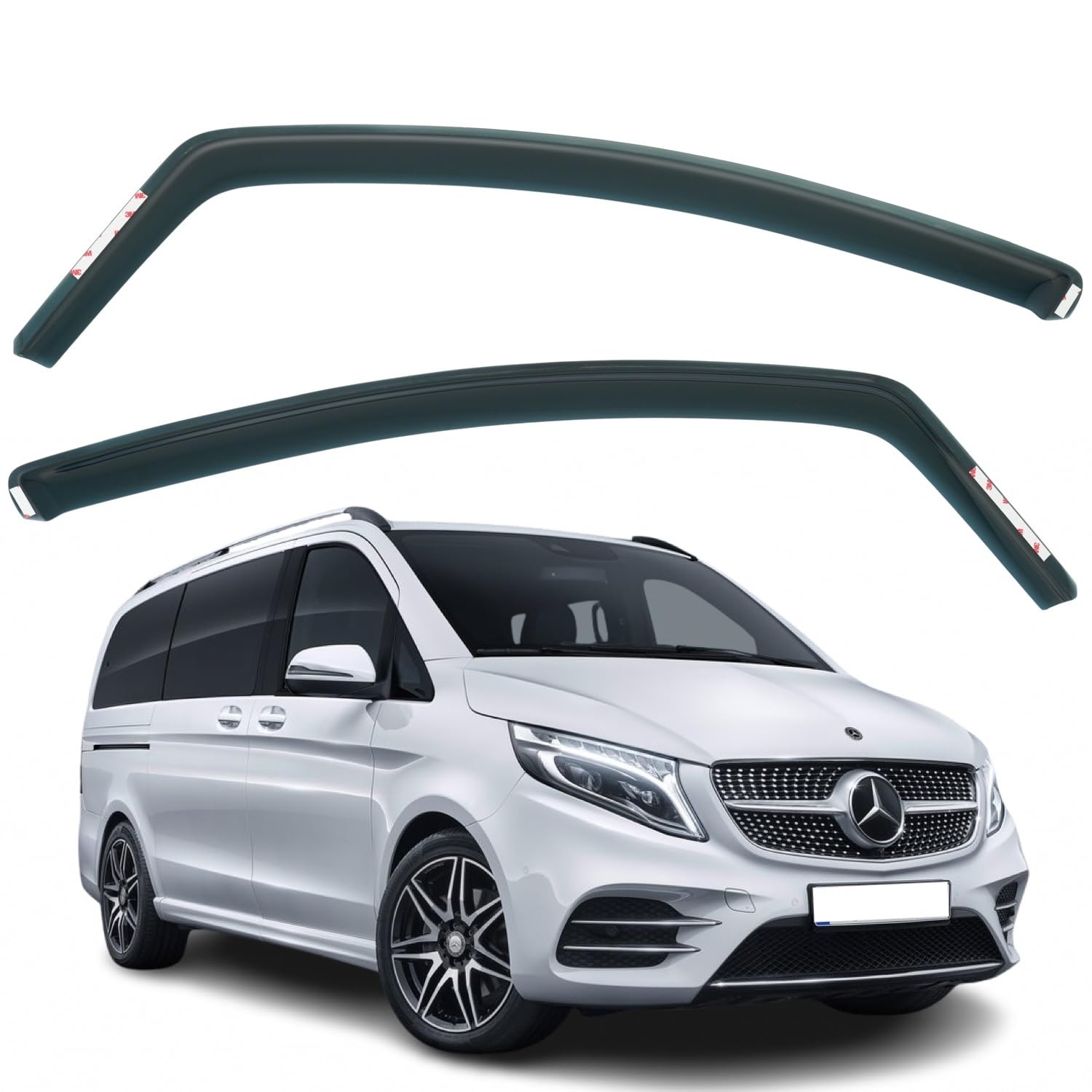 Juego de 2 deflectores de viento y lluvia compatibles con Mercedes Benz Vito, Clase V, Marco Polo W447, Negro oscuro, Instalación autoadhesiva