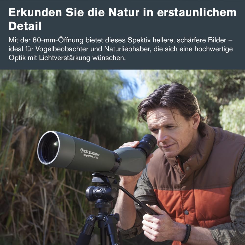 Celestron 52305 Regal M2 20-60x80 mm ED-Spektiv mit abgewinkeltem Zoom, mehrfach vergüteter Optik, BaK-4-Prismen, leichtem Gehäuse aus Magnesiumlegierung und gepolstertem Transportkoffer, grün