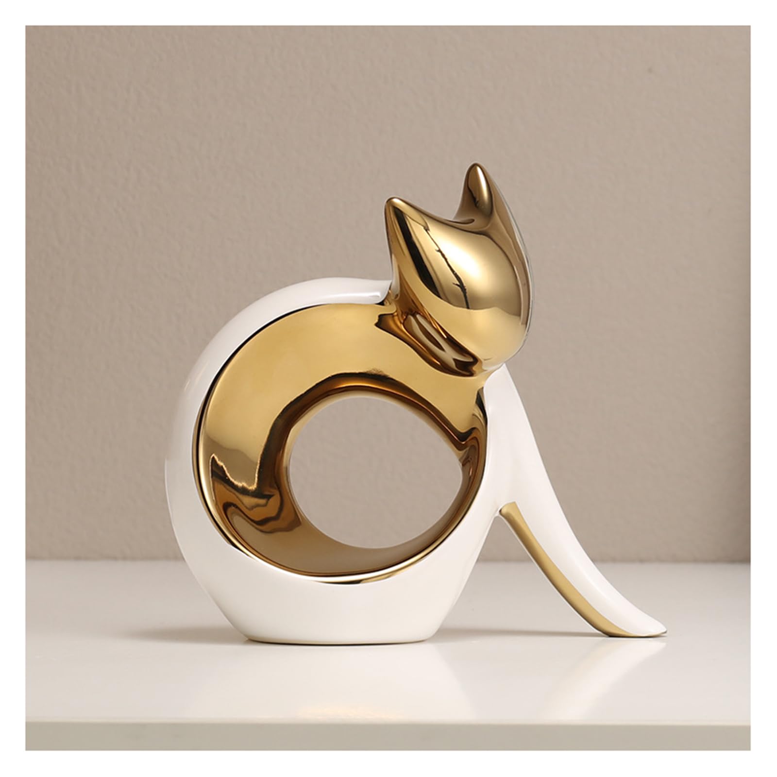 Tauzveok Cat Deco Statue, Modern Abstract Art Sculptures,Cat Sculpture for Decoration Living Room, Office, Bedroom, Ceramic,Lucky Cat,Gold B