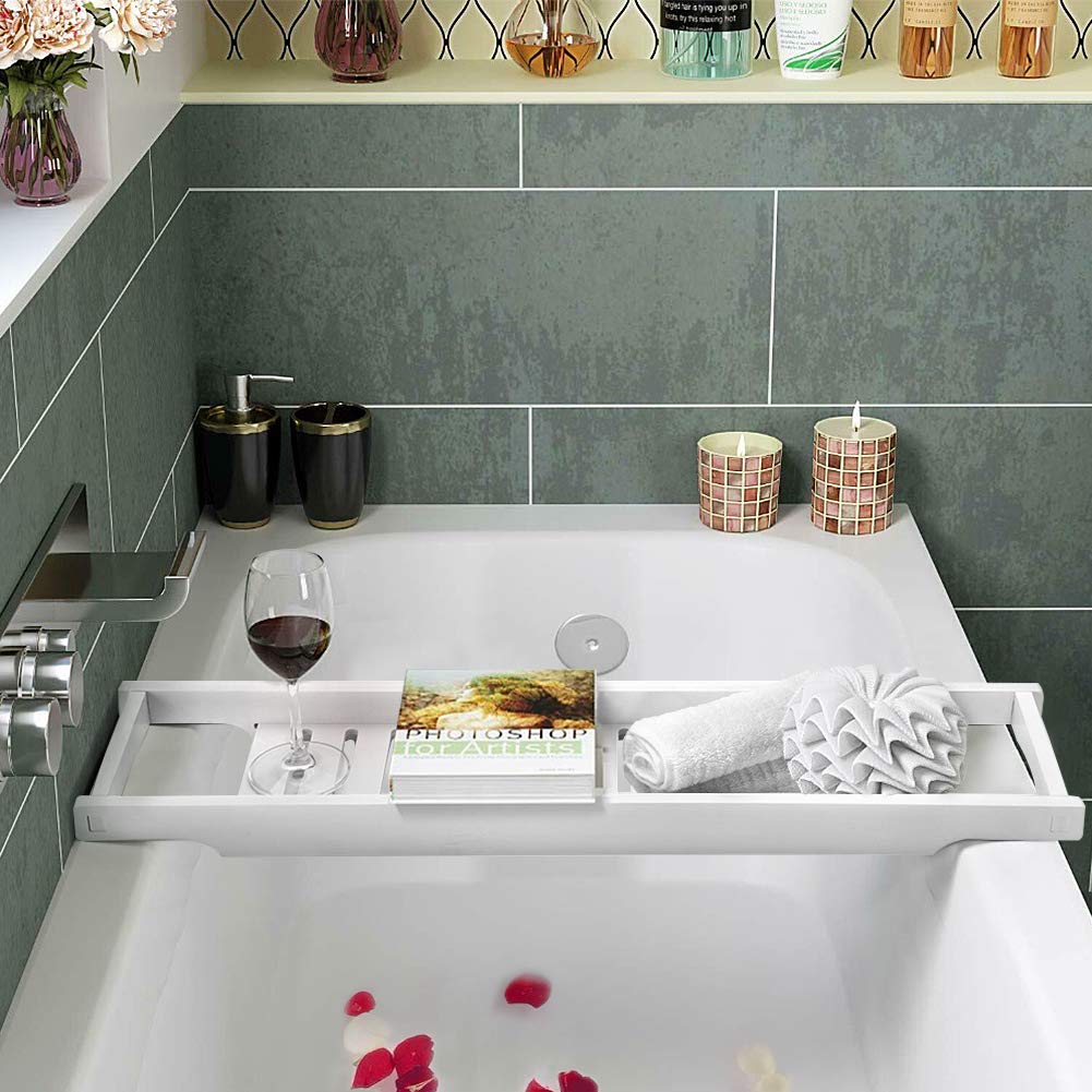 Vassoio Per Vasca Da Bagno In Bambù | Regolabile, Con Portabibite E Supporto Libri | Idea Regalo Spa - Foto 7