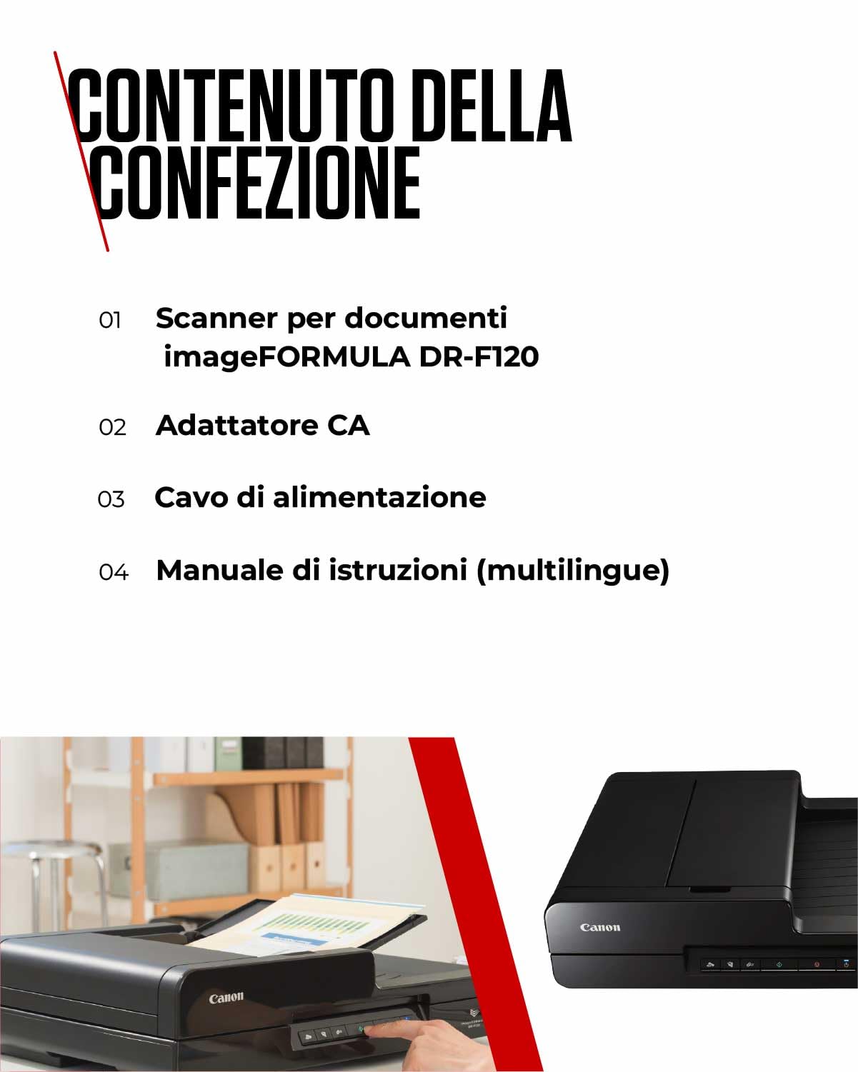 Canon Scanner per Documenti Piatto imageFORMULA DR-F120 | Scanner Fronte-Retro con USB per Casa e Ufficio | Fino a 20 Pagine al Minuto | Alimentatore Automatico da 50 Fogli | Software CaptureOnTouch