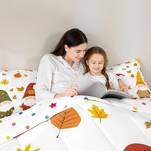 Miniatura 6 de Juego de edredón de decoración de cosecha de otoño, ropa de cama Happy Fall Y'All para niñas y mujeres, ropa de cama rústica con hojas de arce y