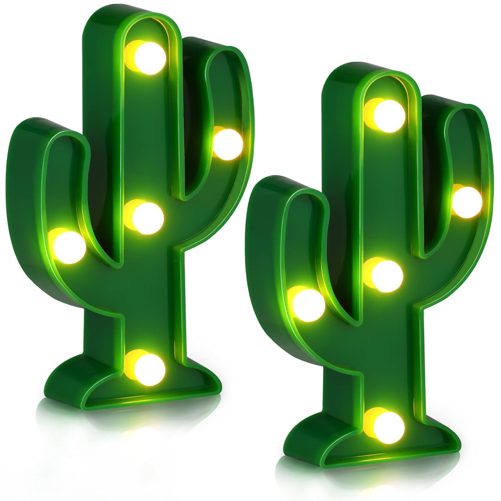 Excefore LED Cactus Light, 2 Pcs LED Night Light, Cute Table Night Lamp Cactus Decorations, Mini Bedroom Lamp for Kids' Party Garden Home Decorations