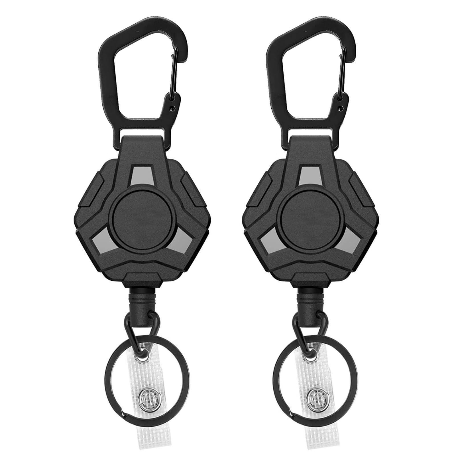 2 Pack Retractable Keychain with 31.8" Steel Cord, Heavy Duty Carabiner Clip, Lanyard Retractable ID Badge Reel for Work Keys Passes Tools (Black)